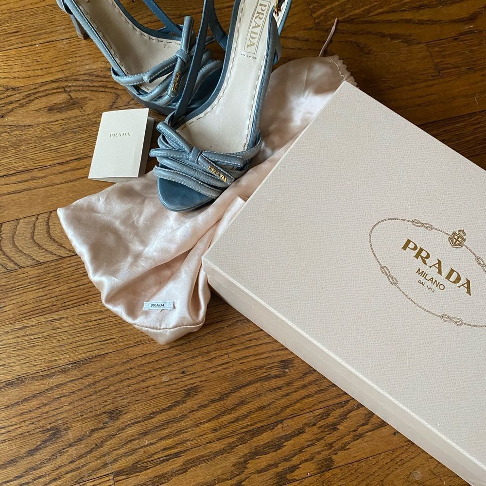PRADA Beautiful 39.5 Blue Platform Heel, sling back Peep Toe 👠 - Picture 4 of 11